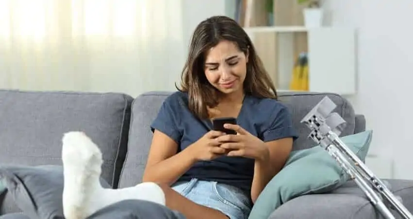 Injured woman on the couch